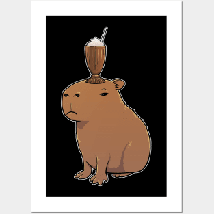 Capybara with a Chocolate Milkshake on its head Posters and Art